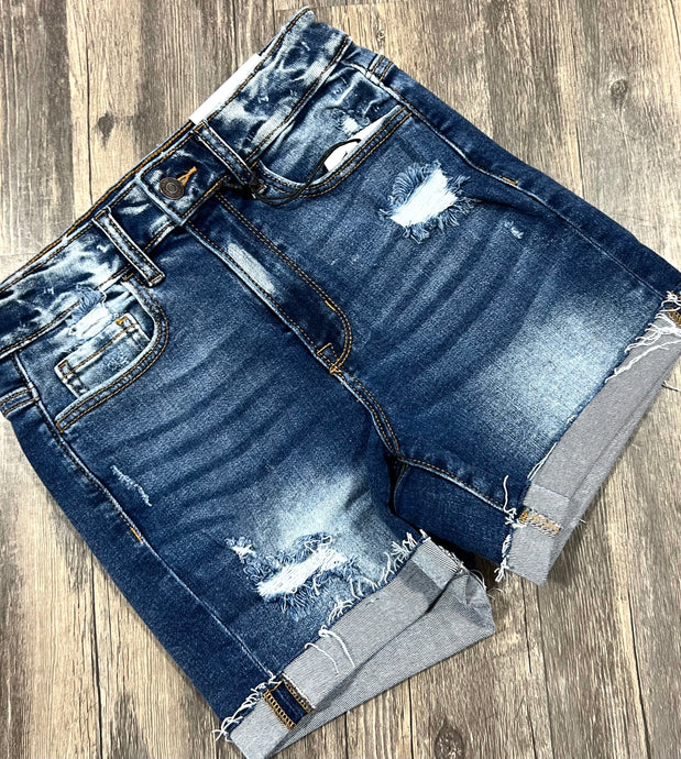 Distressed Cuffed Jean Shorts