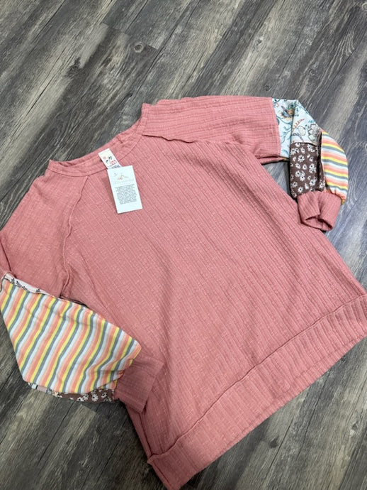 Multi fabric Color-block Top