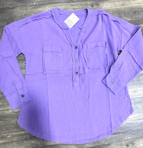 Gauze 3/4 Button Henley Top