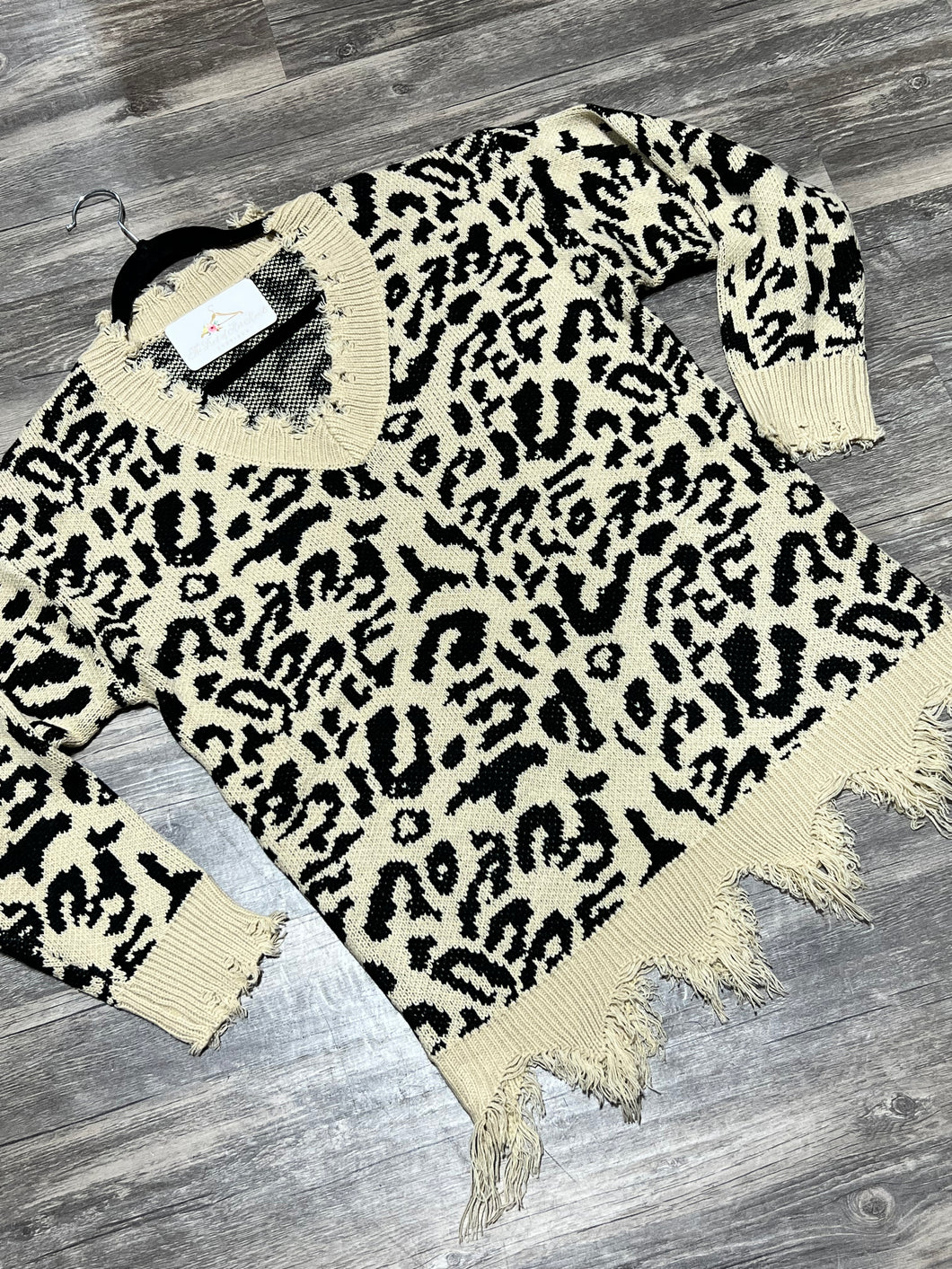 Leopard frayed sweater
