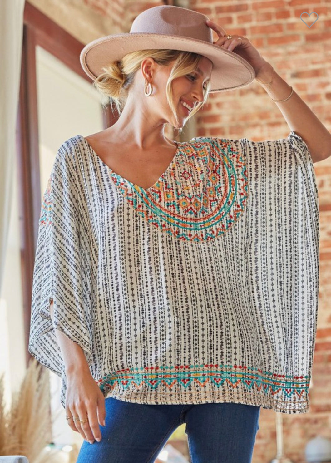 Embroidered poncho top