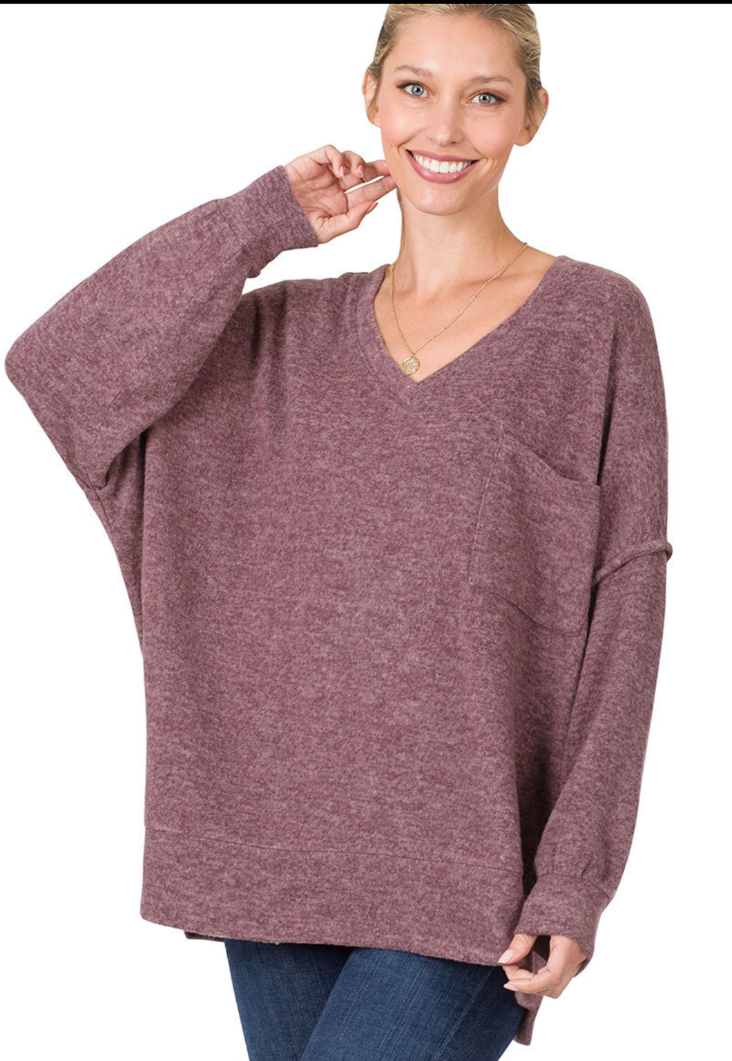 V-neck brushed Melange sweater